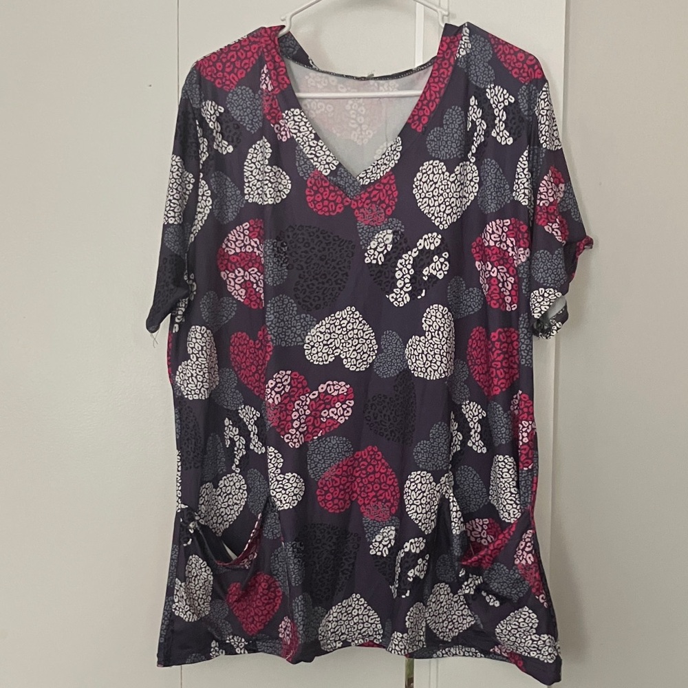 Floral V-Neck Women Scrub Top - Multicolor